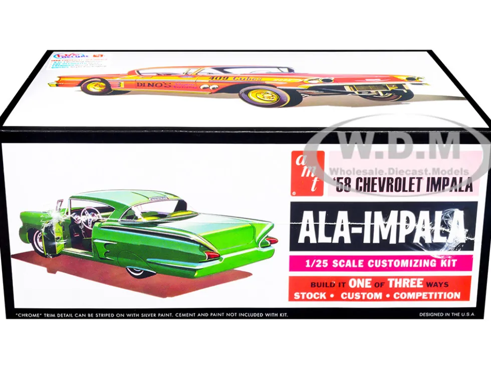 Skill 2 Model Kit 1958 Chevrolet Impala Ala-Impala 3-in-1 Kit 1/25 Scale Model AMT AMT1301