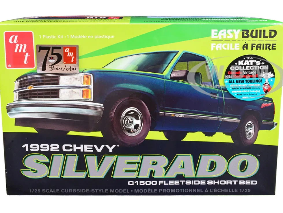 Skill 2 Model Kit 1992 Chevrolet Silverado C1500 Fleetside Short Bed Pickup Truck Easy Build 1/25 Scale Model AMT AMT1408M
