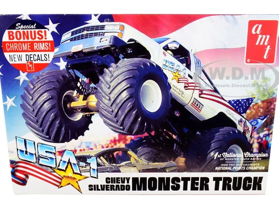 Skill 2 Model Kit Chevrolet Silverado USA-1 Monster Truck 1/25 Scale Model AMT AMT1252