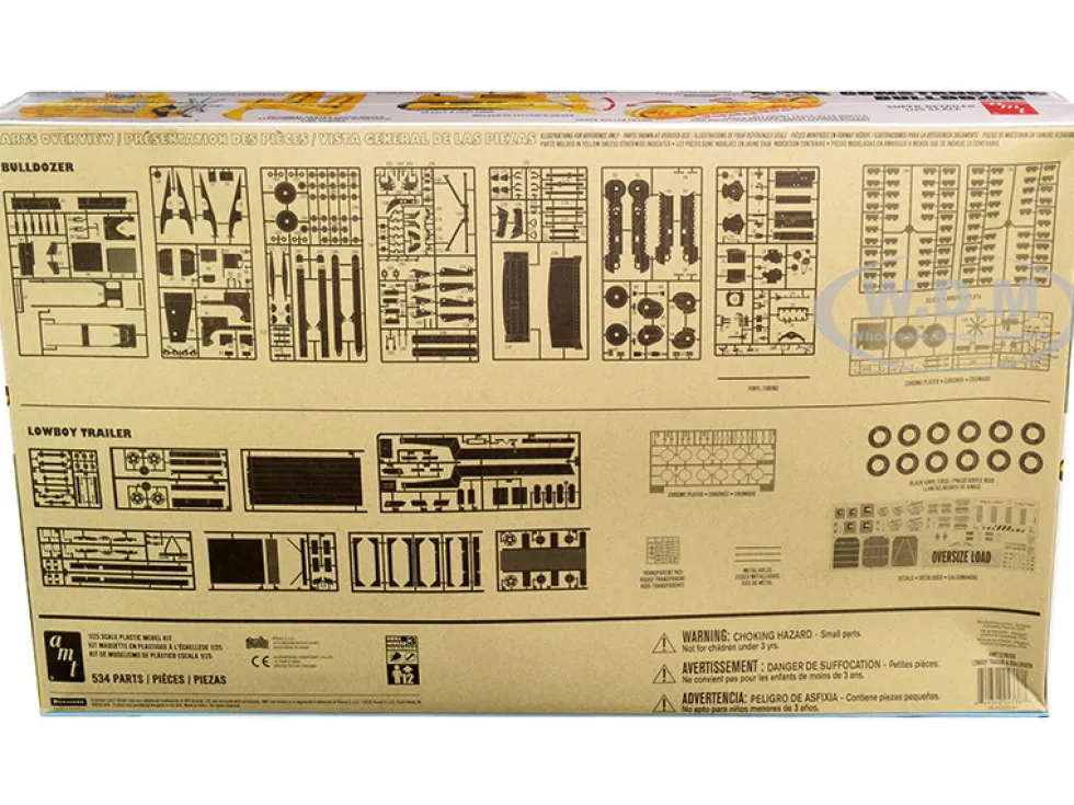 Skill 3 Model Kit Construction Bulldozer Lowboy Trailer Set of 2 pieces 1/25 Scale Model AMT AMT1218