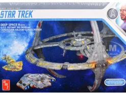 Skill 2 Model Kit Deep Space 9 Space Station with USS Defiant NX-74205 Space Ship and Cadassian Keldon-Class Cruiser 