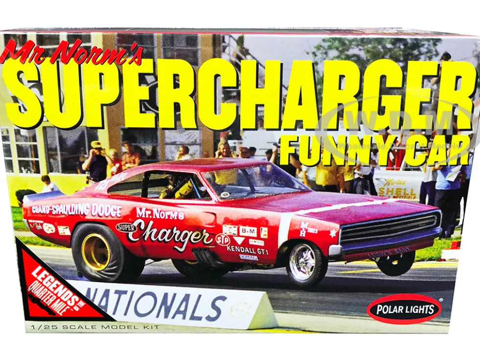 Skill 2 Model Kit 1969 Dodge Charger Funny Car Mr. Norm's Supercharger Legends of the Quarter Mile 1/25 Scale Model Polar Lights POL989