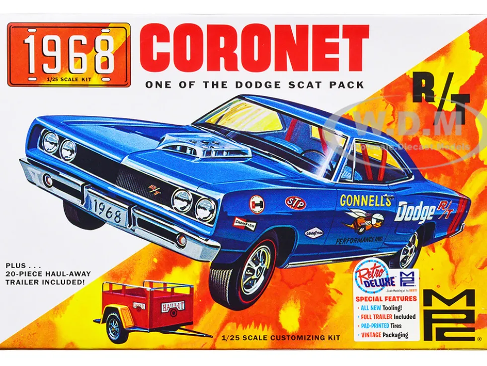 Skill 2 Model Kit 1968 Dodge Coronet Hardtop with Trailer 1/25 Scale Model by MPC