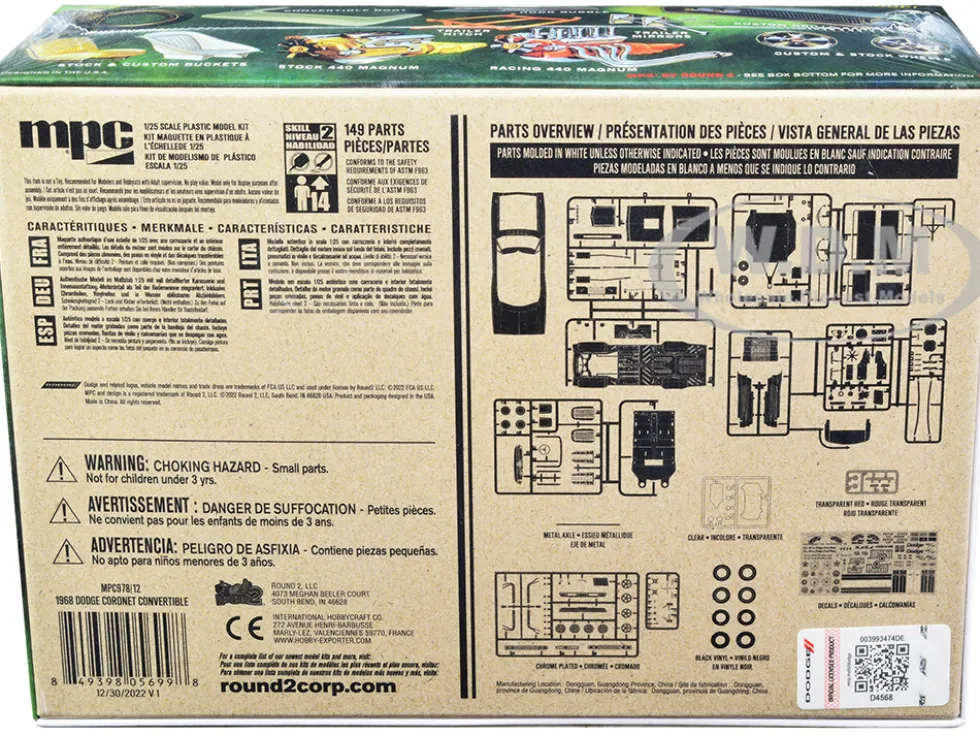 Skill 2 Model Kit 1968 Dodge Coronet R/T Convertible with Haul-Away Trailer 1/25 Scale Model MPC MPC978