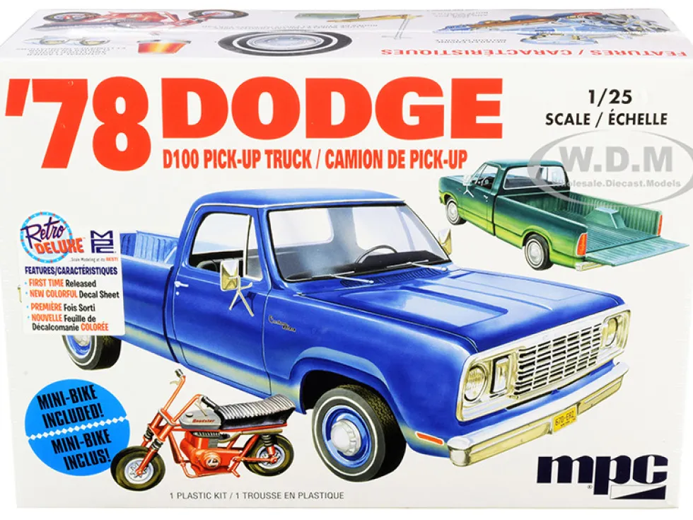 Skill 2 Model Kit 1978 Dodge D100 Pickup Truck Mini Bike 1/25 Scale Model MPC MPC901 M