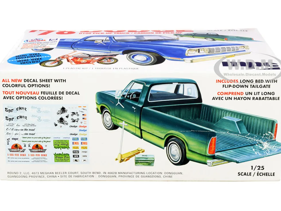 Skill 2 Model Kit 1978 Dodge D100 Pickup Truck Mini Bike 1/25 Scale Model MPC MPC901 M