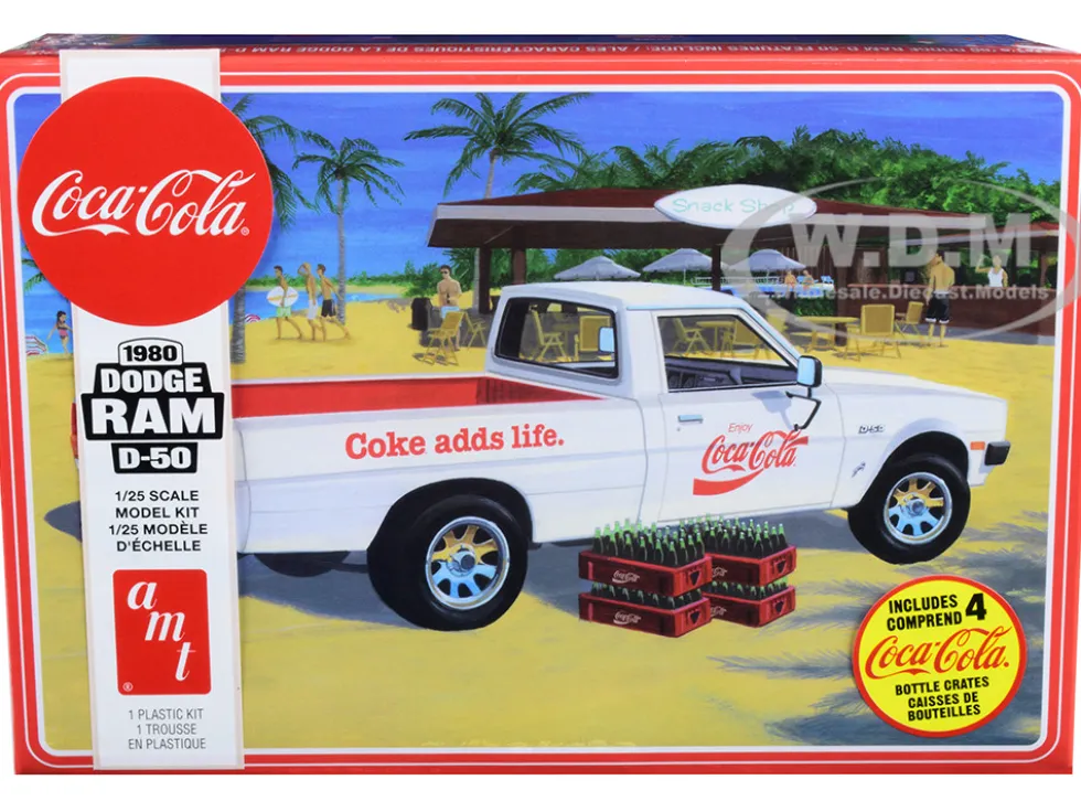 Skill 3 Model Kit 1980 Dodge Ram D-50 Pickup Truck Coca-Cola Four Bottle Crates 1/25 Scale Model AMT AMT1306M