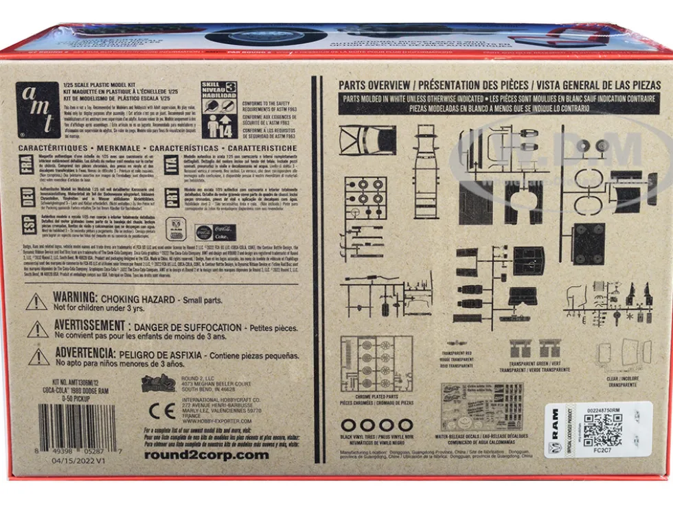 Skill 3 Model Kit 1980 Dodge Ram D-50 Pickup Truck Coca-Cola Four Bottle Crates 1/25 Scale Model AMT AMT1306M