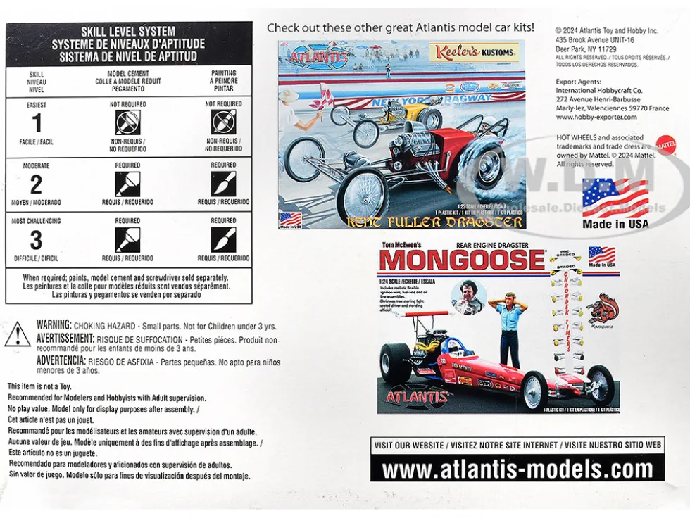 Skill 2 Model Kit Don the Snake Prudhomme's "AA" Fuel Front Engine Rail Dragster 1/24 Scale Model by Atlantis
