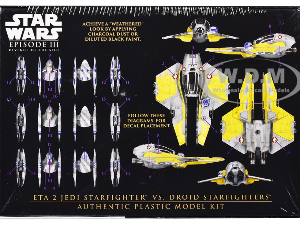 Skill 2 Model Kit ETA 2 Jedi Starfighter VS. Droid Starfighters 4 Model Set "Star Wars: Episode III - Revenge of the Sith" (2005) Movie 1/48 Scale Model by AMT