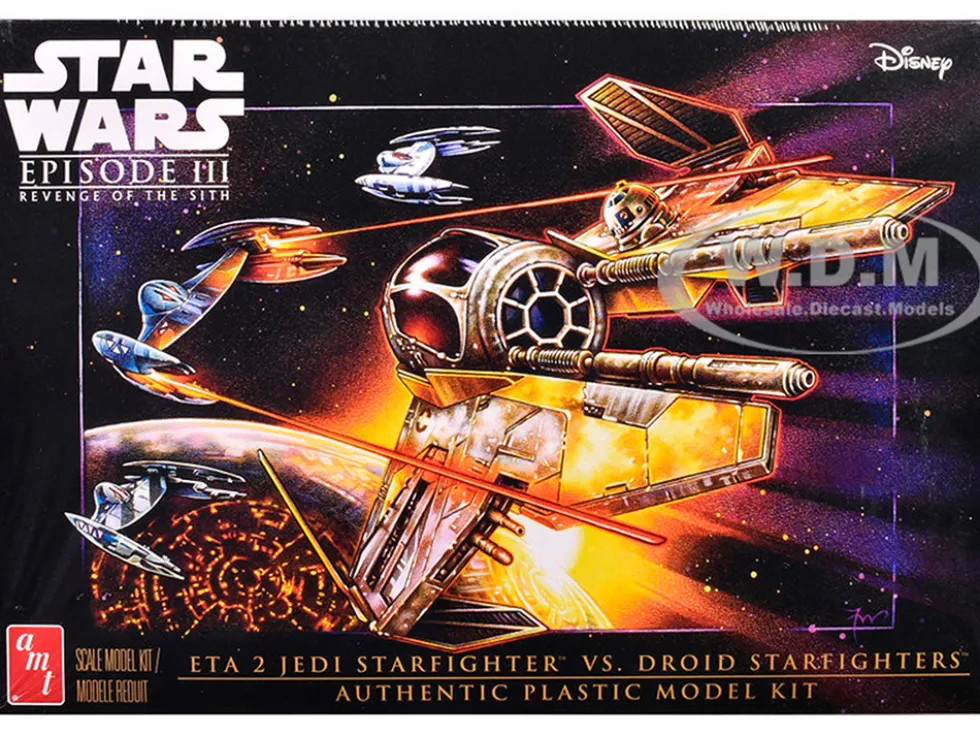 Skill 2 Model Kit ETA 2 Jedi Starfighter VS. Droid Starfighters 4 Model Set "Star Wars: Episode III - Revenge of the Sith" (2005) Movie 1/48 Scale Model by AMT