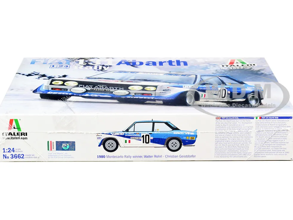 Skill 3 Model Kit Fiat 131 Abarth Rally #10 Winner Montecarlo Rally 1980 1/24 Scale Model Italeri 3662