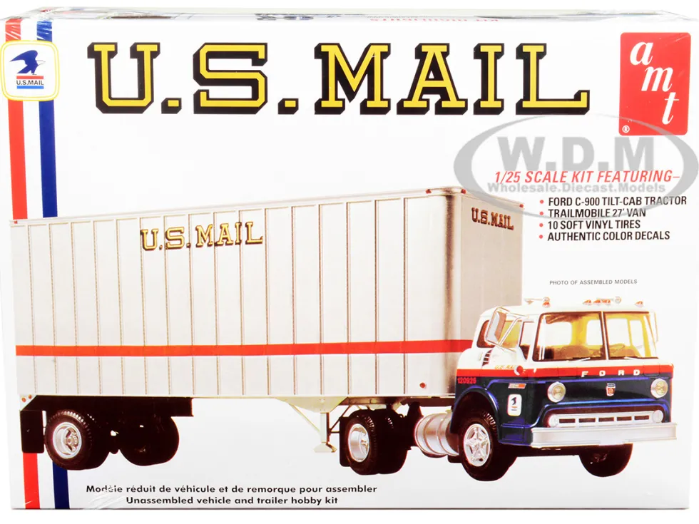 Skill 3 Model Kit Ford C900 Truck Tractor with Trailer U.S. Mail 1/25 Scale Model AMT AMT1326