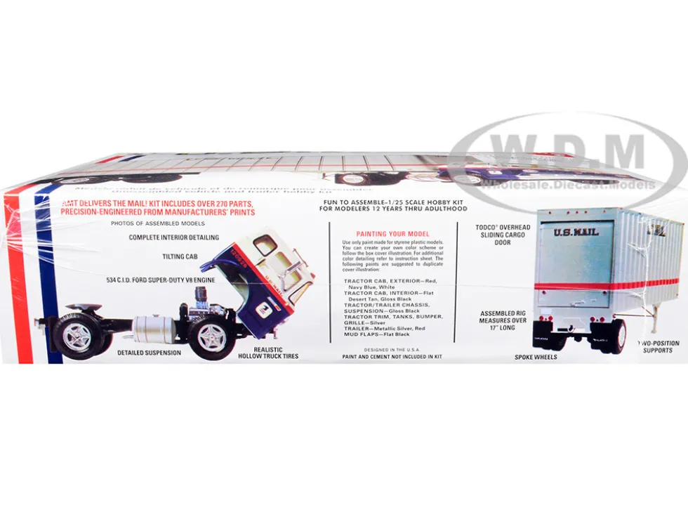 Skill 3 Model Kit Ford C900 Truck Tractor with Trailer U.S. Mail 1/25 Scale Model AMT AMT1326