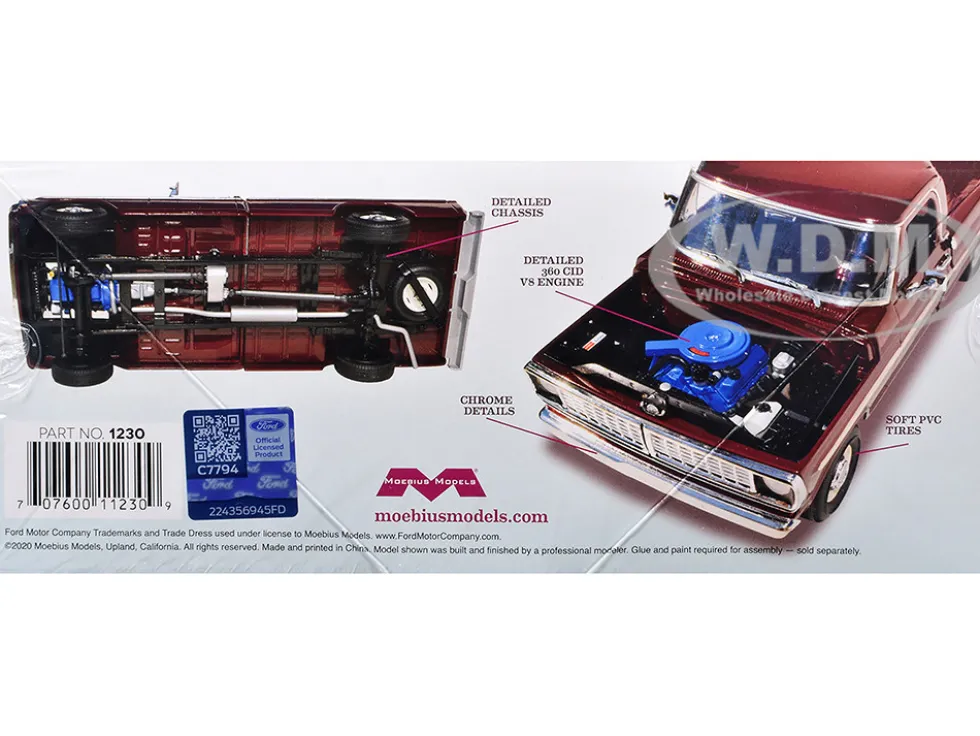 Skill 3 Model Kit 1970 Ford F-100 Custom Cab 4x4 Pickup Truck 1/25 Scale Model by Moebius