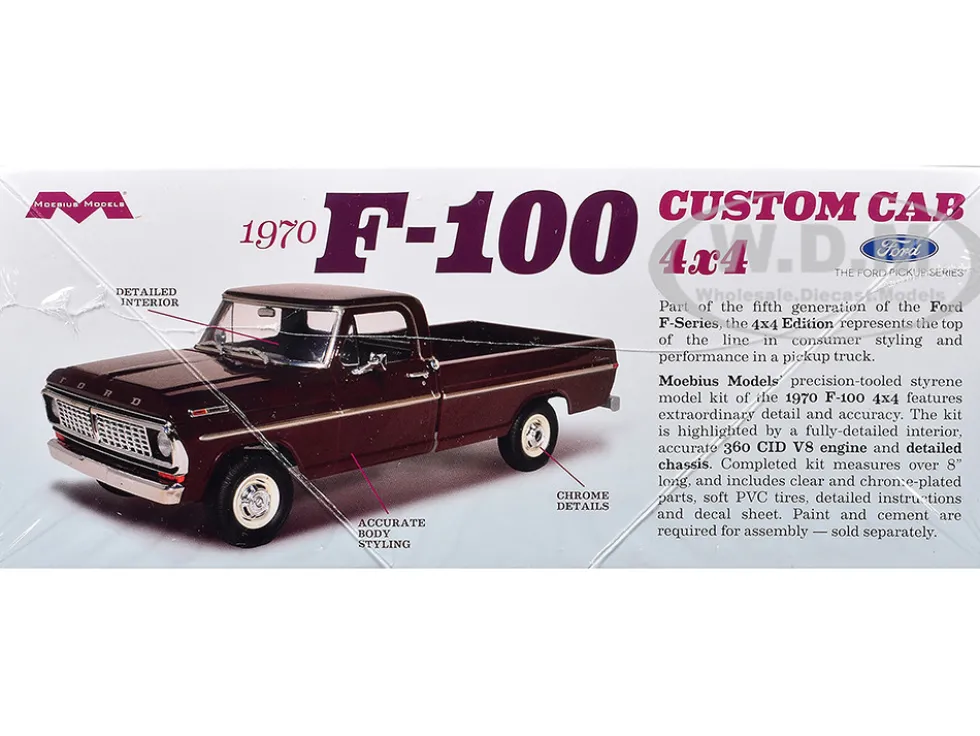 Skill 3 Model Kit 1970 Ford F-100 Custom Cab 4x4 Pickup Truck 1/25 Scale Model by Moebius