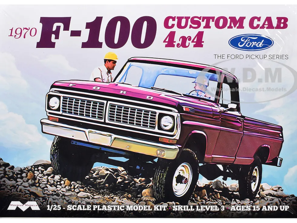 Skill 3 Model Kit 1970 Ford F-100 Custom Cab 4x4 Pickup Truck 1/25 Scale Model by Moebius