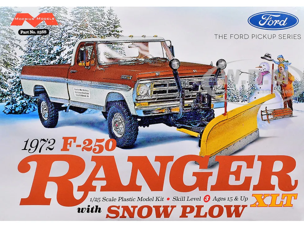 Skill 3 Model Kit 1972 Ford F-250 Ranger XLT Pickup Truck with Snow Plow 1/25 Scale Model by Moebius