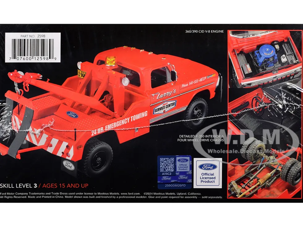 Skill 3 Model Kit 1972 Ford F-350 4x4 Tow Truck High Side Version 1/25 Scale Model by Moebius