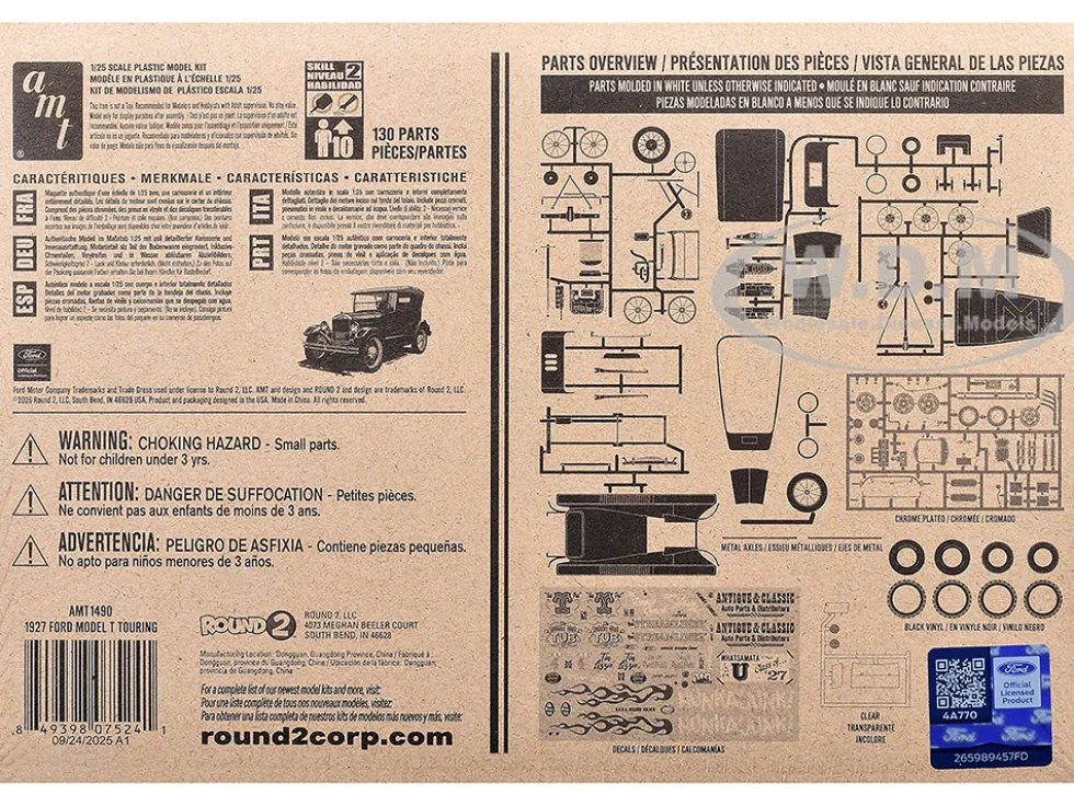 Skill 2 Model Kit 1927 Ford Model T Touring 2 in 1 Kit 1/25 Scale Model by AMT
