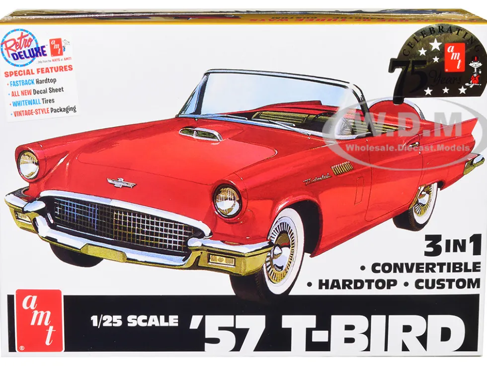 Skill 2 Model Kit 1957 Ford Thunderbird 3 in 1 Kit 1/25 Scale Model AMT AMT1397