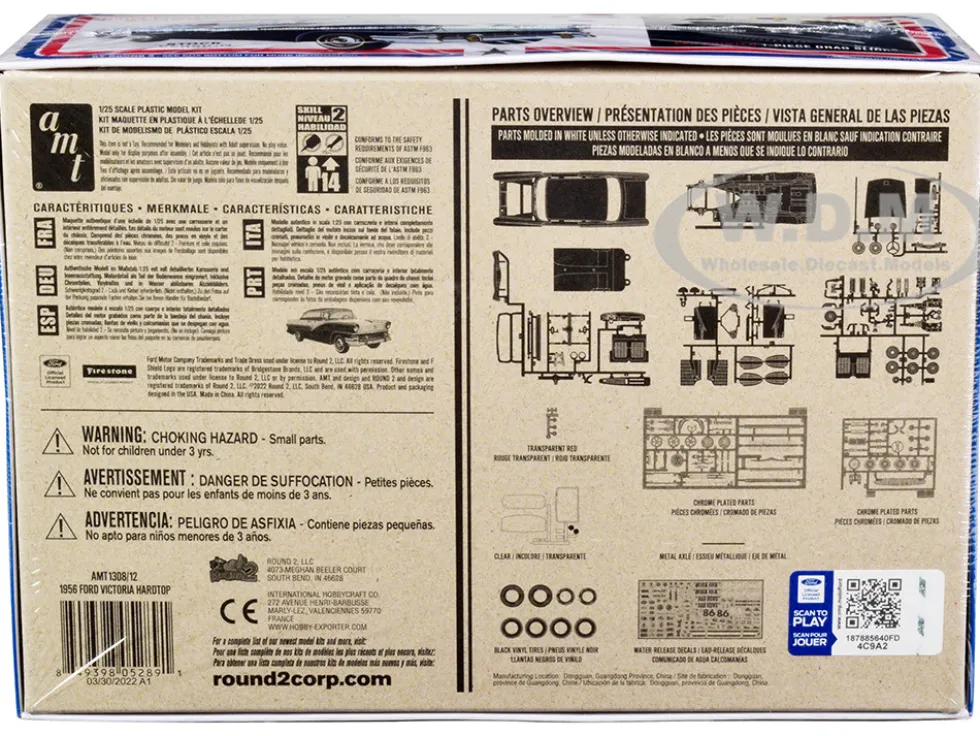 Skill 2 Model Kit 1956 Ford Victoria Hardtop 3 in 1 Kit 1/25 Scale Model AMT AMT1308