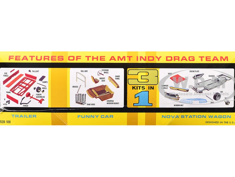 Skill 2 Model Kit Indy Drag Combo Chevrolet II Wagon and Funny Car with Trailer 3 in 1 Set 1/25 Scale Model by AMT