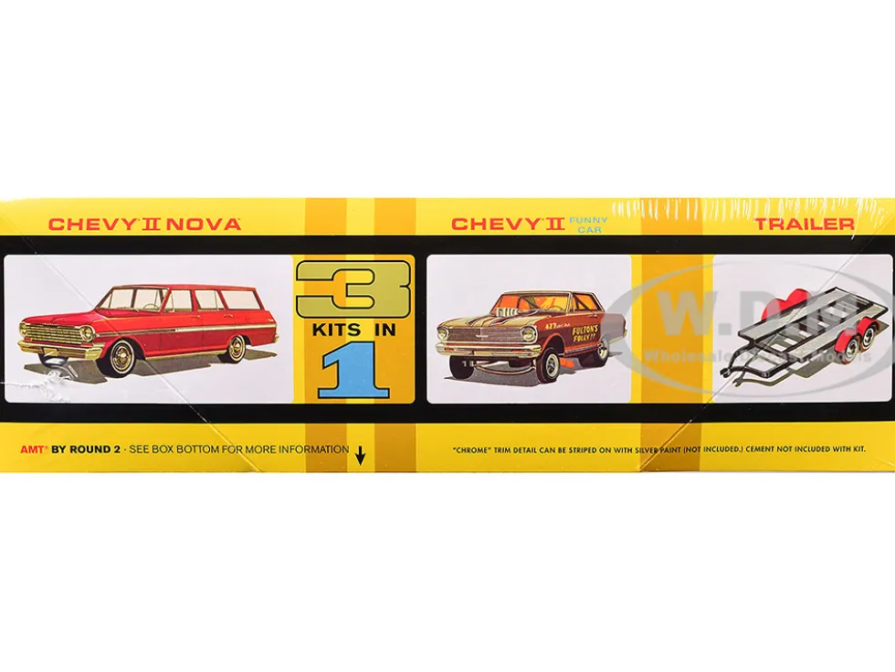 Skill 2 Model Kit Indy Drag Combo Chevrolet II Wagon and Funny Car with Trailer 3 in 1 Set 1/25 Scale Model by AMT