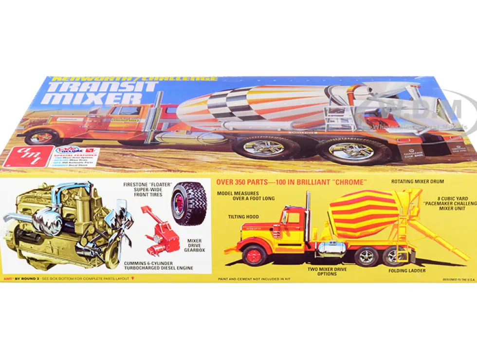 Skill 3 Model Kit Kenworth Challenge Transit Cement Mixer Truck 1/25 Scale Model AMT AMT1215