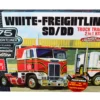 Skill 3 Model Kit White Freightliner SD/DD Truck Tractor 2 in 1 Kit Display Base 75th Freightliner Anniversary Commemorative Edition 1/25 Scale Model AMT AMT1046