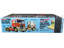 Skill 3 Model Kit White Freightliner SD/DD Truck Tractor 2 in 1 Kit Display Base 75th Freightliner Anniversary Commemorative Edition 1/25 Scale Model AMT AMT1046