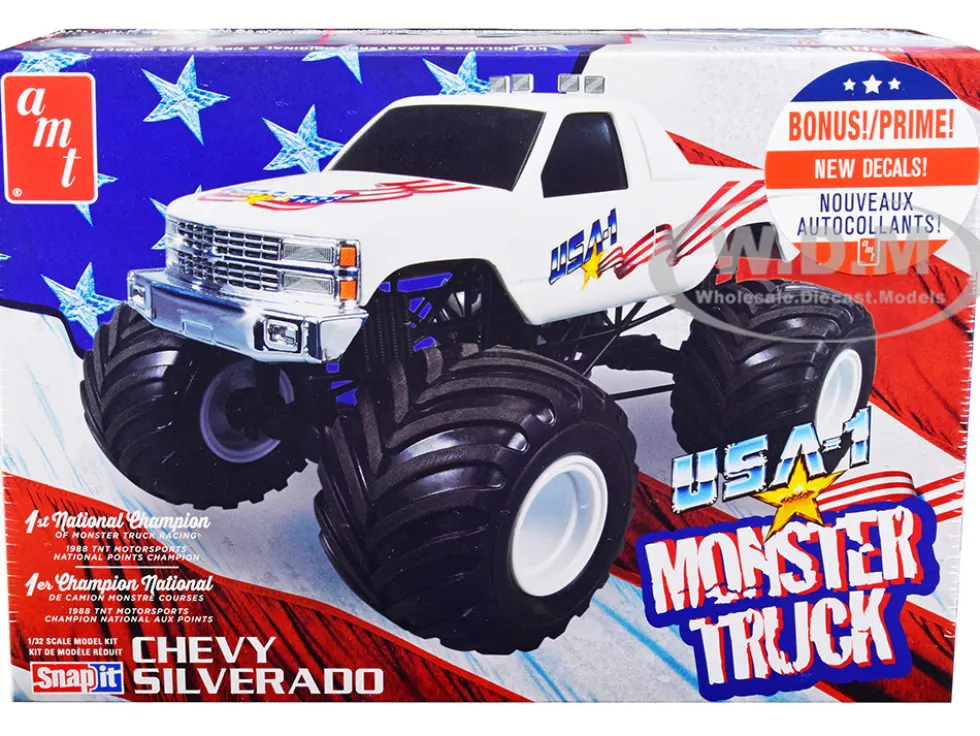 Skill 1 Snap Model Kit Chevrolet Silverado USA-1 Monster Truck 1/32 Scale Model AMT AMT1351M