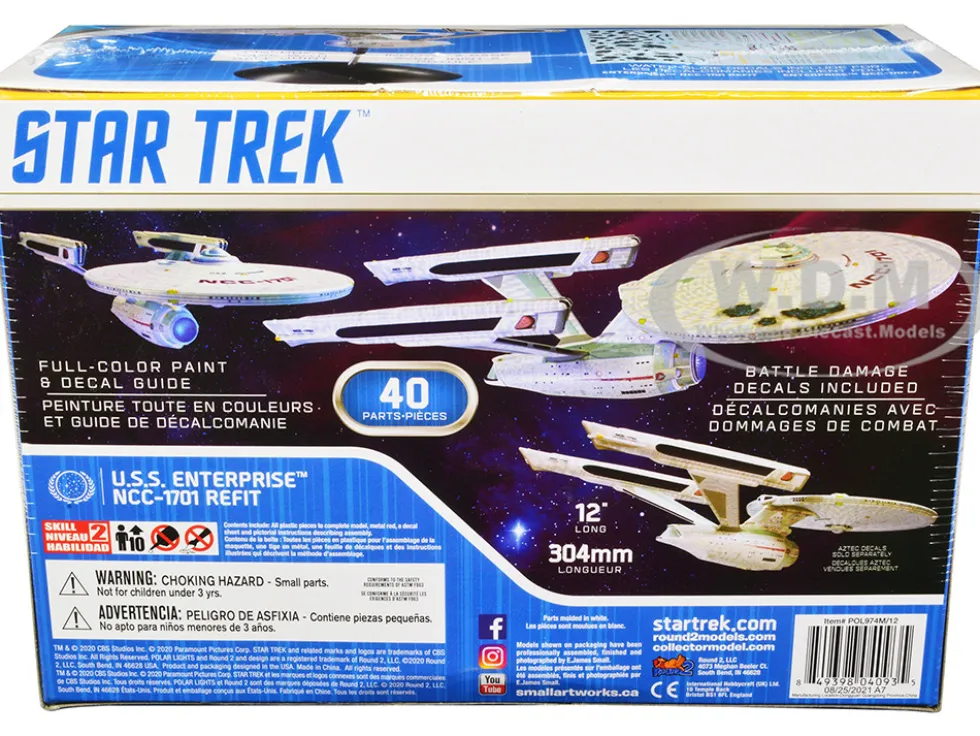Skill 2 Snap Model Kit U.S.S. Enterprise NCC-1701 Refit Spaceship Star Trek II: The Wrath of Khan (1982) Movie 1/1000 Scale Model Polar Lights POL974M