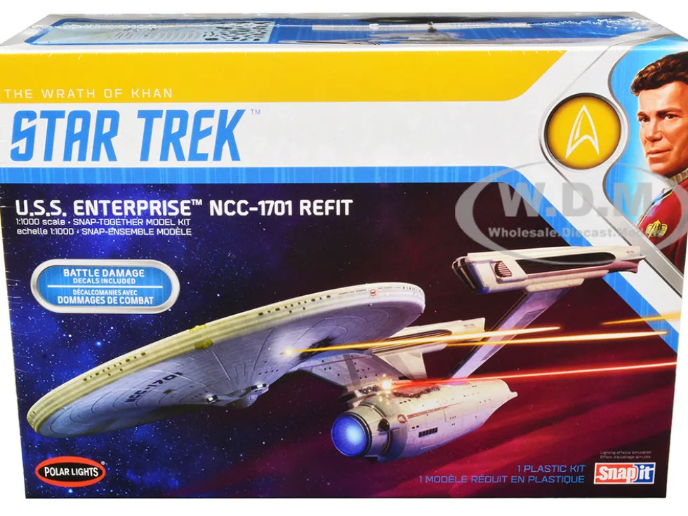 Skill 2 Snap Model Kit U.S.S. Enterprise NCC-1701 Refit Spaceship Star Trek II: The Wrath of Khan (1982) Movie 1/1000 Scale Model Polar Lights POL974M