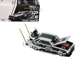 Skyline C210 "Bosozoku Style" RHD (Right Hand Drive) #210 Matt Black and Silver 1/64 Diecast Model Car by Pop Race
