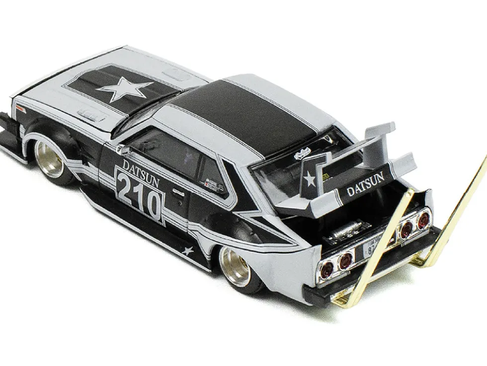 Skyline C210 "Bosozoku Style" RHD (Right Hand Drive) #210 Matt Black and Silver 1/64 Diecast Model Car by Pop Race