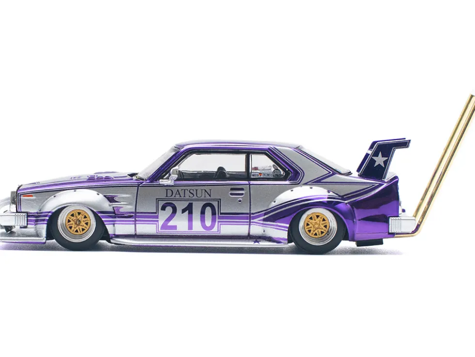 Skyline C210 Kaido Racer "Bosozoku Style" RHD (Right Hand Drive) #210 Purple and Silver 1/64 Diecast Model Car by Pop Race
