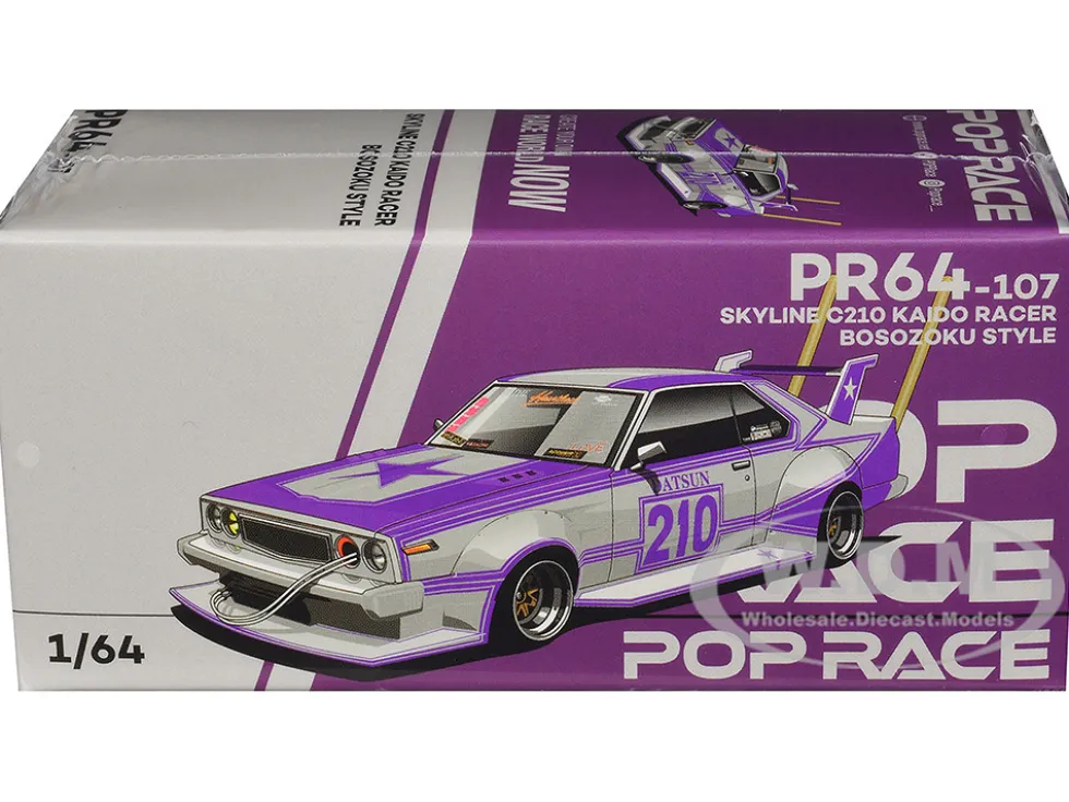 Skyline C210 Kaido Racer "Bosozoku Style" RHD (Right Hand Drive) #210 Purple and Silver 1/64 Diecast Model Car by Pop Race