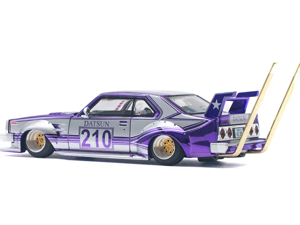 Skyline C210 Kaido Racer "Bosozoku Style" RHD (Right Hand Drive) #210 Purple and Silver 1/64 Diecast Model Car by Pop Race