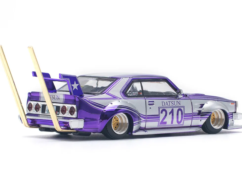 Skyline C210 Kaido Racer "Bosozoku Style" RHD (Right Hand Drive) #210 Purple and Silver 1/64 Diecast Model Car by Pop Race
