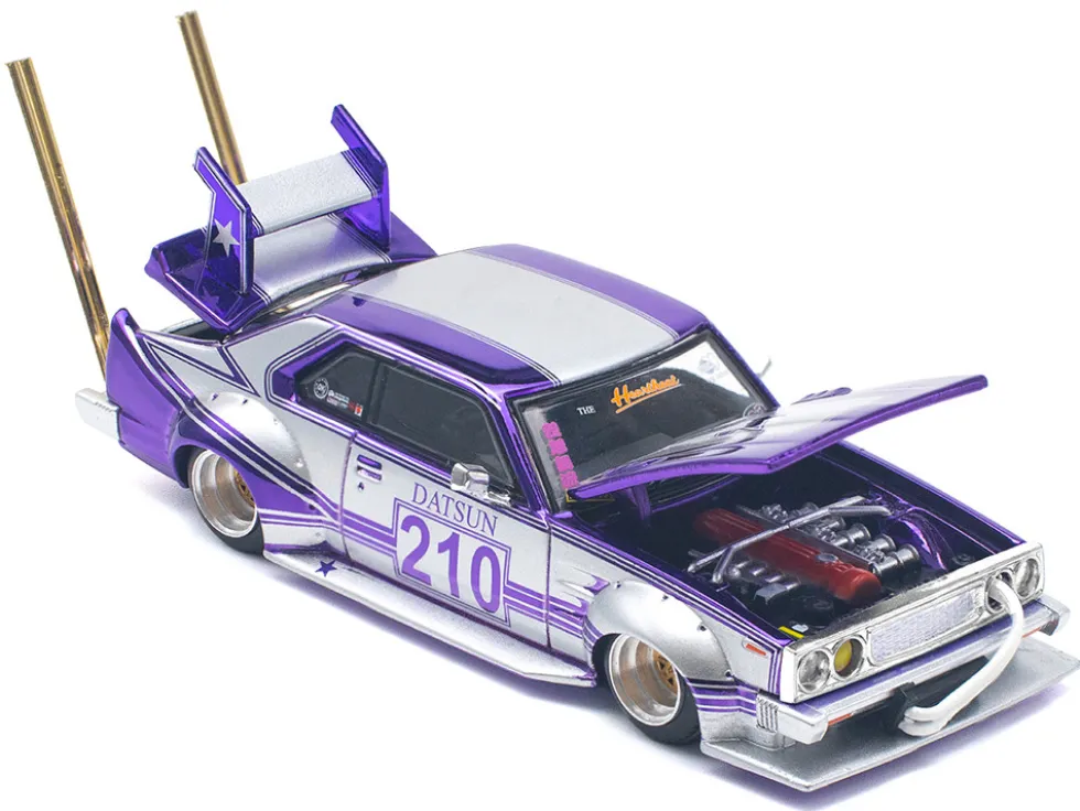 Skyline C210 Kaido Racer "Bosozoku Style" RHD (Right Hand Drive) #210 Purple and Silver 1/64 Diecast Model Car by Pop Race