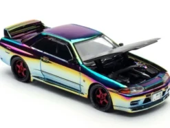 Skyline GT-R (BNR32) RHD (Right Hand Drive) Chameleon Chrome with Carbon Hood "APA XPO 2025 Exclusive 1/64 Diecast Model Car by Pop Race
