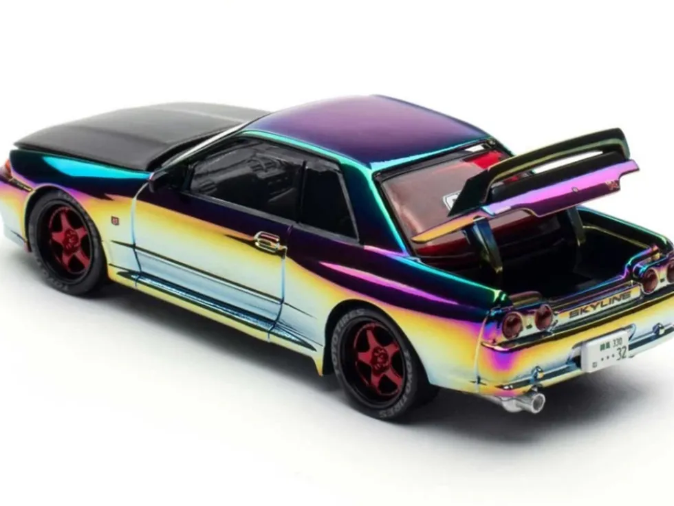Skyline GT-R (BNR32) RHD (Right Hand Drive) Chameleon Chrome with Carbon Hood "APA XPO 2025 Exclusive 1/64 Diecast Model Car by Pop Race