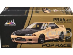 Skyline GT-R R32 RHD (Right Hand Drive) Chrome Gold with Carbon Hood "Tokyo Auto Salon 2025" 1/64 Diecast Model Car by Pop Race