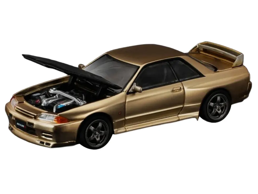 Skyline GT-R R32 RHD (Right Hand Drive) Chrome Gold with Carbon Hood "Tokyo Auto Salon 2025" 1/64 Diecast Model Car by Pop Race