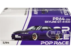 Skyline GT-R (R33) RHD (Right Hand Drive) Midnight Purple Metallic with Carbon Hood 1/64 Diecast Model Car by Pop Race