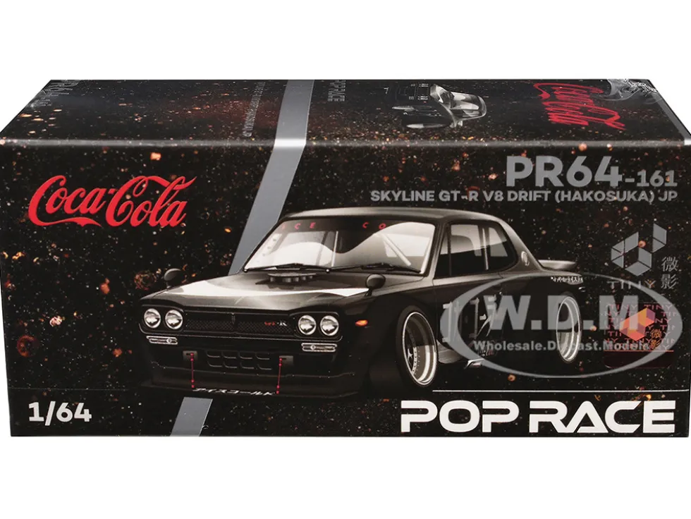 Skyline GT-R V8 Drift "Hakosuka" RHD (Right Hand Drive) "Coca-Cola" Black 1/64 Diecast Model Car by Pop Race