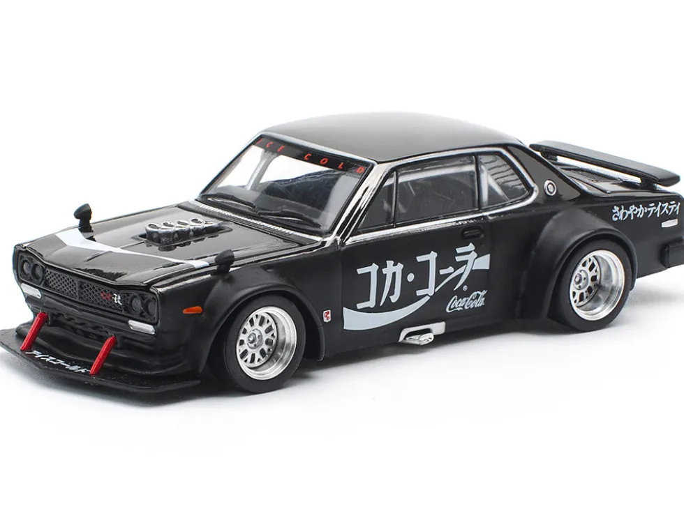 Skyline GT-R V8 Drift "Hakosuka" RHD (Right Hand Drive) "Coca-Cola" Black 1/64 Diecast Model Car by Pop Race