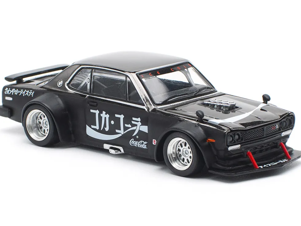 Skyline GT-R V8 Drift "Hakosuka" RHD (Right Hand Drive) "Coca-Cola" Black 1/64 Diecast Model Car by Pop Race