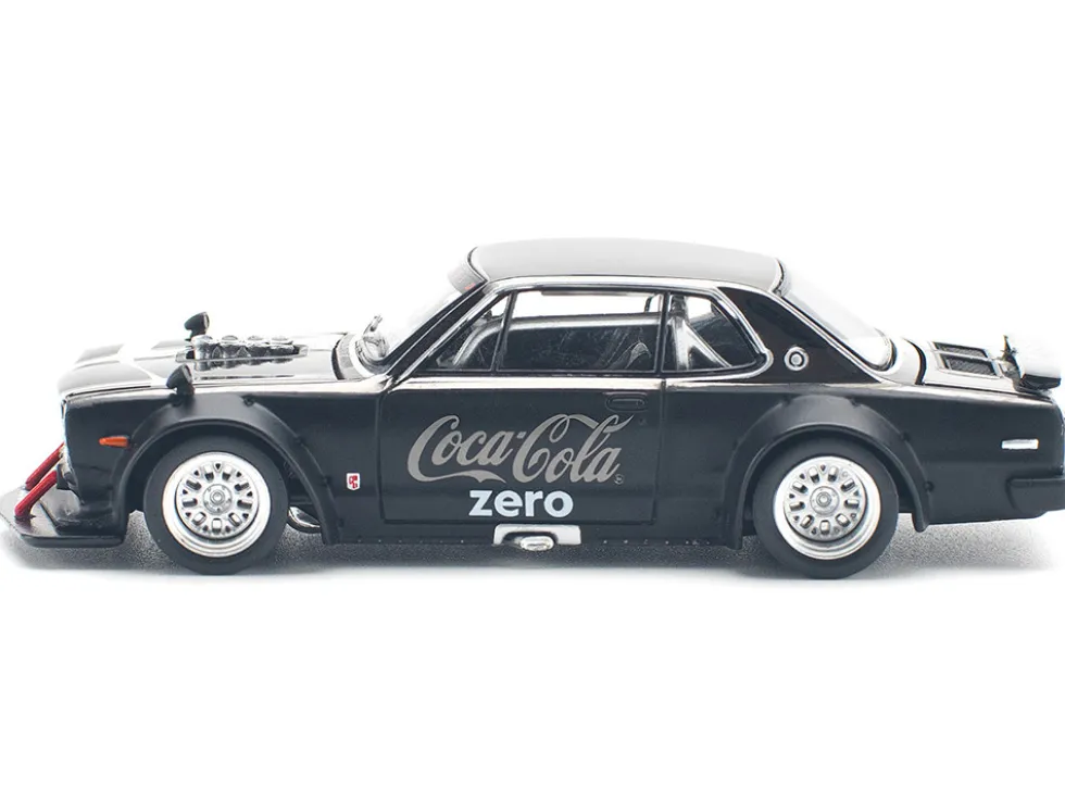 Skyline GT-R V8 Drift "Hakosuka" RHD (Right Hand Drive) "Coca-Cola Zero" Dark Chrome and Black 1/64 Diecast Model Car by Pop Race